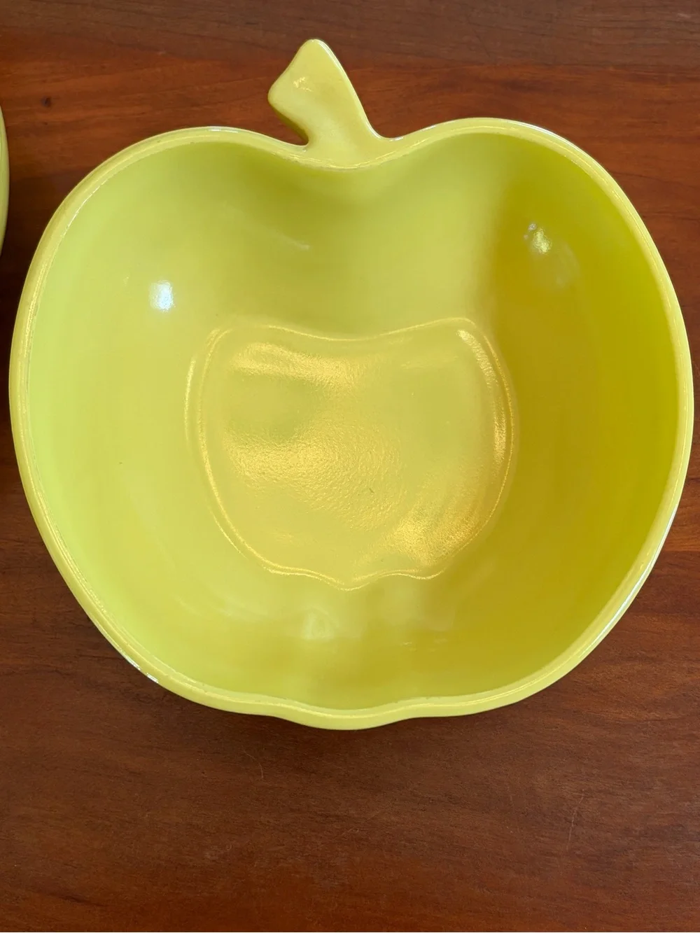 Vintage Hazel-atlas Platonite Milk Glass Chartreuse Apple bowls Orchard Ware 50s